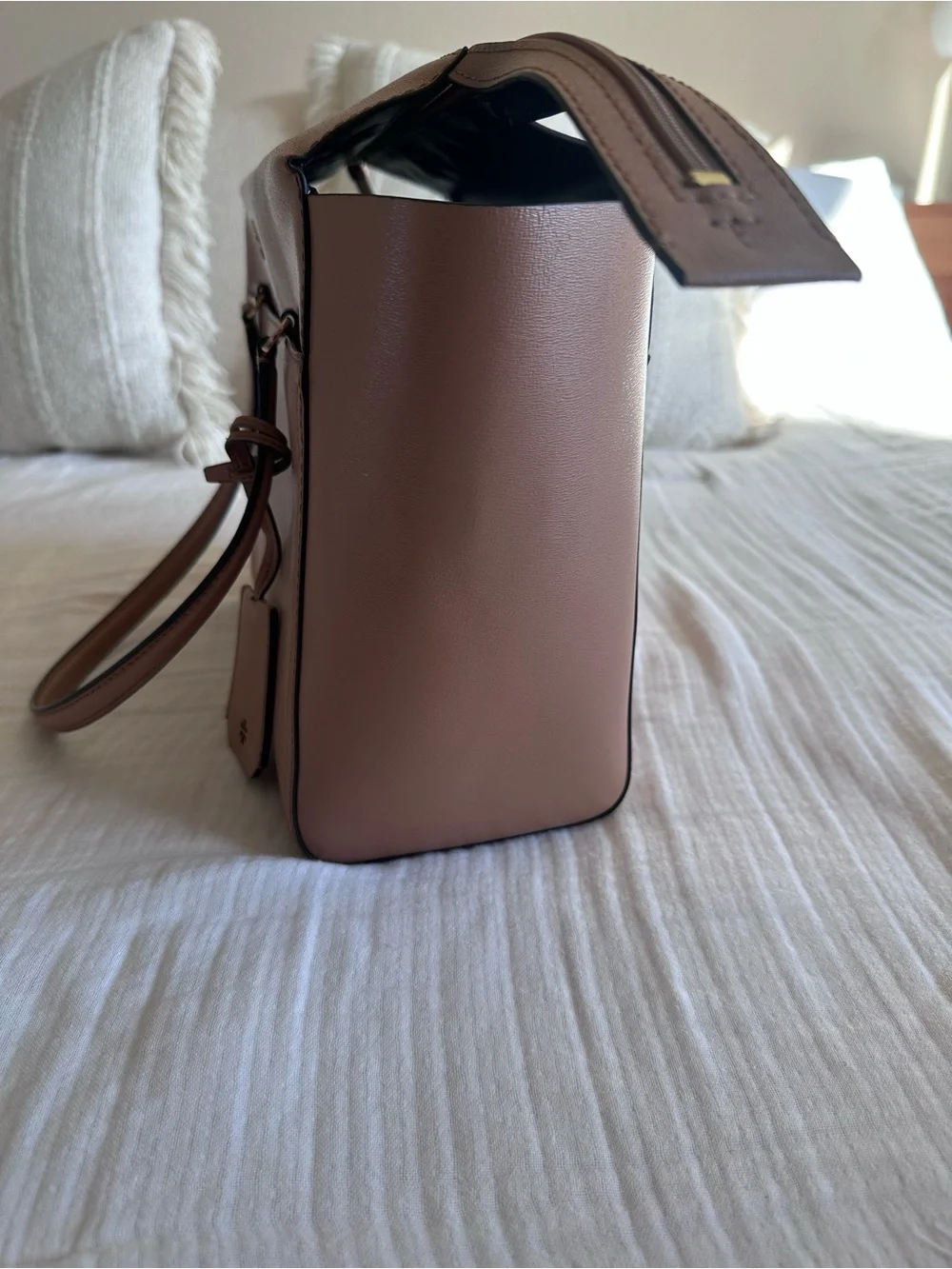 Tory Burch Parker Small Leather Tote Bag Cardamom Tan Brown Gold Hardware